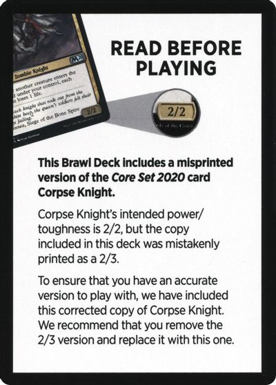 Corpse Knight Reminder Card (Knights' Charge Brawl Deck) [Core Set 2020 Tokens] | Gamers Paradise