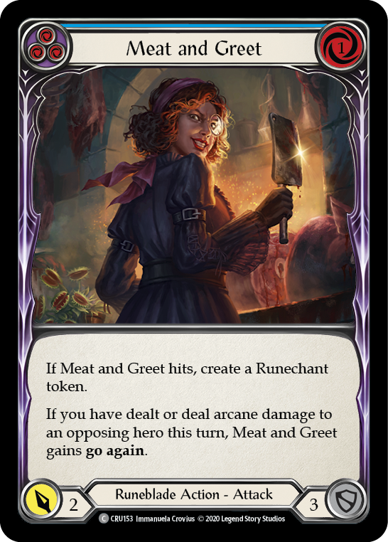 Meat and Greet (Blue) [CRU153] 1st Edition Rainbow Foil | Gamers Paradise