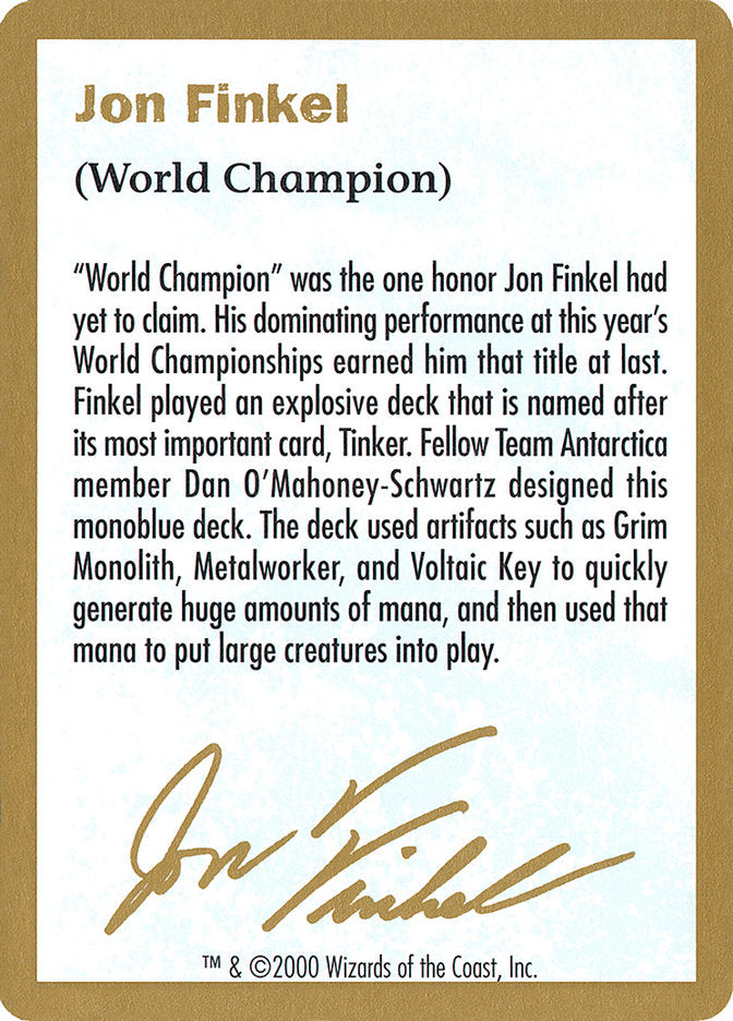 Jon Finkel Bio [World Championship Decks 2000] | Gamers Paradise